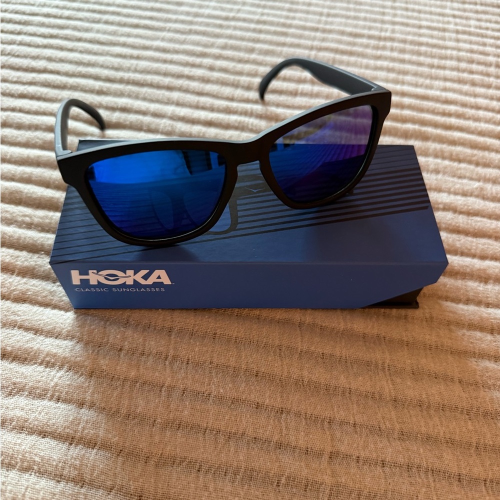 Hoka Black Frame Polarized Sunglasses with Blue Lenses